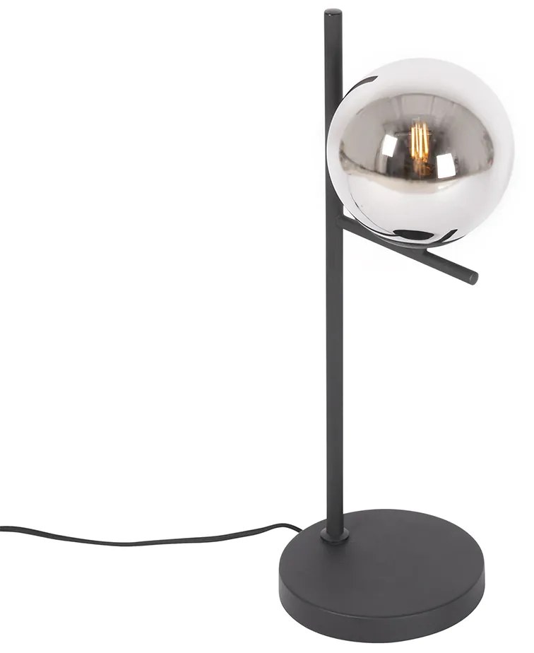 Candeeiro de mesa Art Deco preto e vidro fumê - Flore