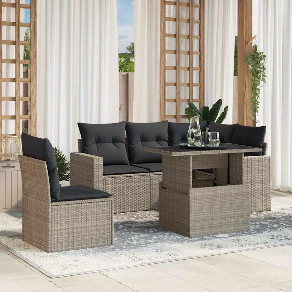 vidaXL 6 pcs conj. sofás jardim com almofadões vime PE cinzento-claro