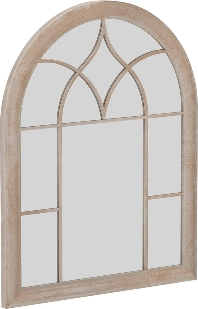 Espelho de painel de janela estilo rústico arqueado 88,5 x 69 x 3,5 cm e montado na parede com moldura metálica cinza
