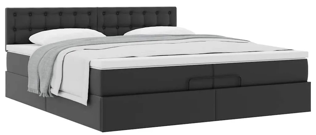 Estrutura de cama otomana com colchões pele artificial preta