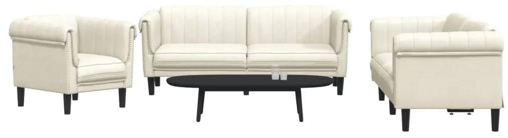 3 pcs conjunto de sofás veludo cor creme