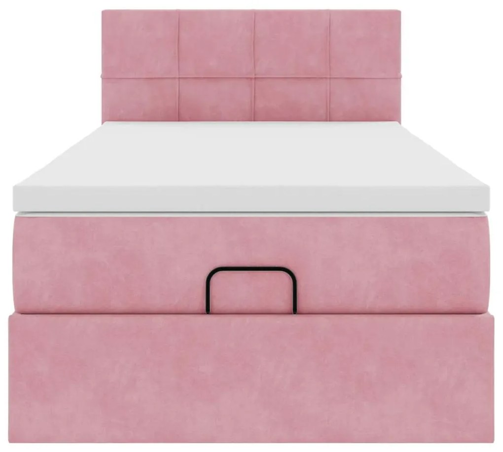 Estrutura de cama otomana com colchão rosa 90x200cm veludo