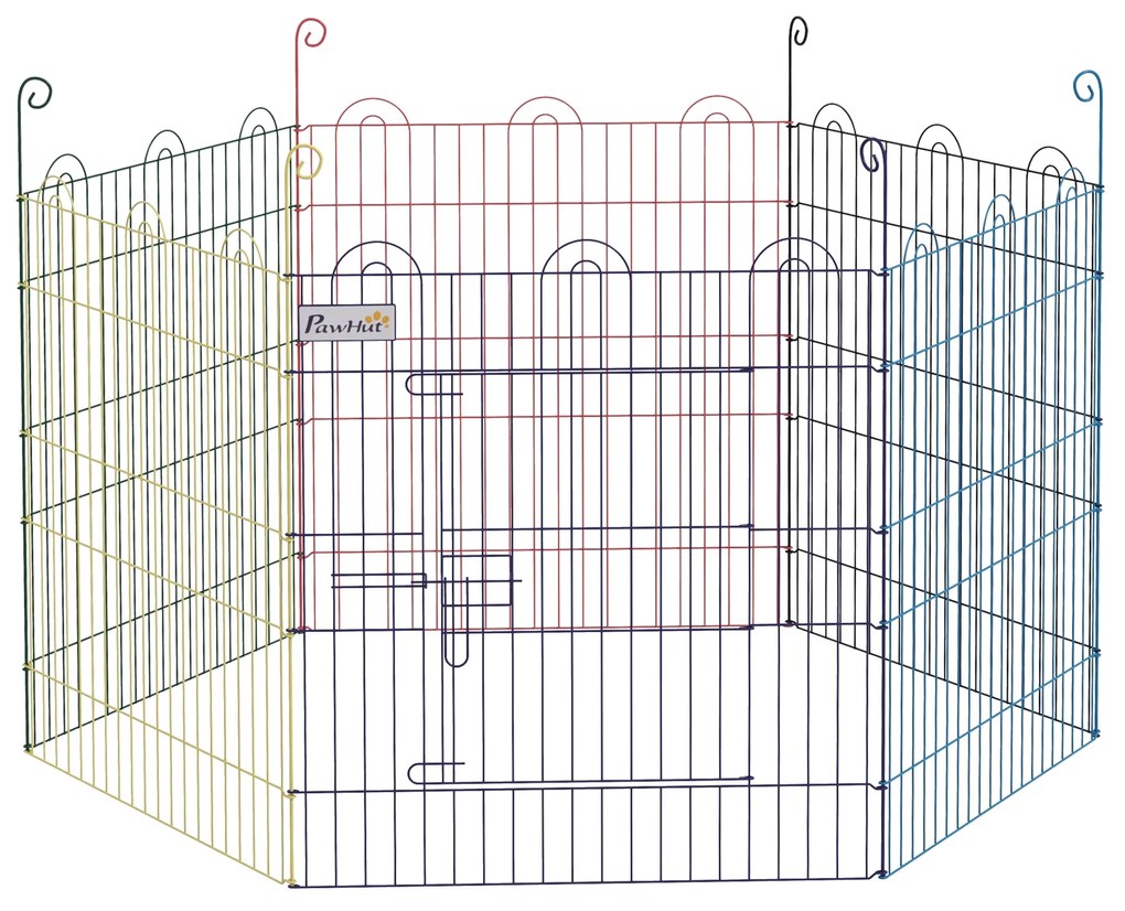 PawHut Parque para Animais de Estimação Parque para Cães Dobrável com 6 Painéis para Jardim Pátio Exterior Ø120x60 cm Multicor | Aosom Portugal