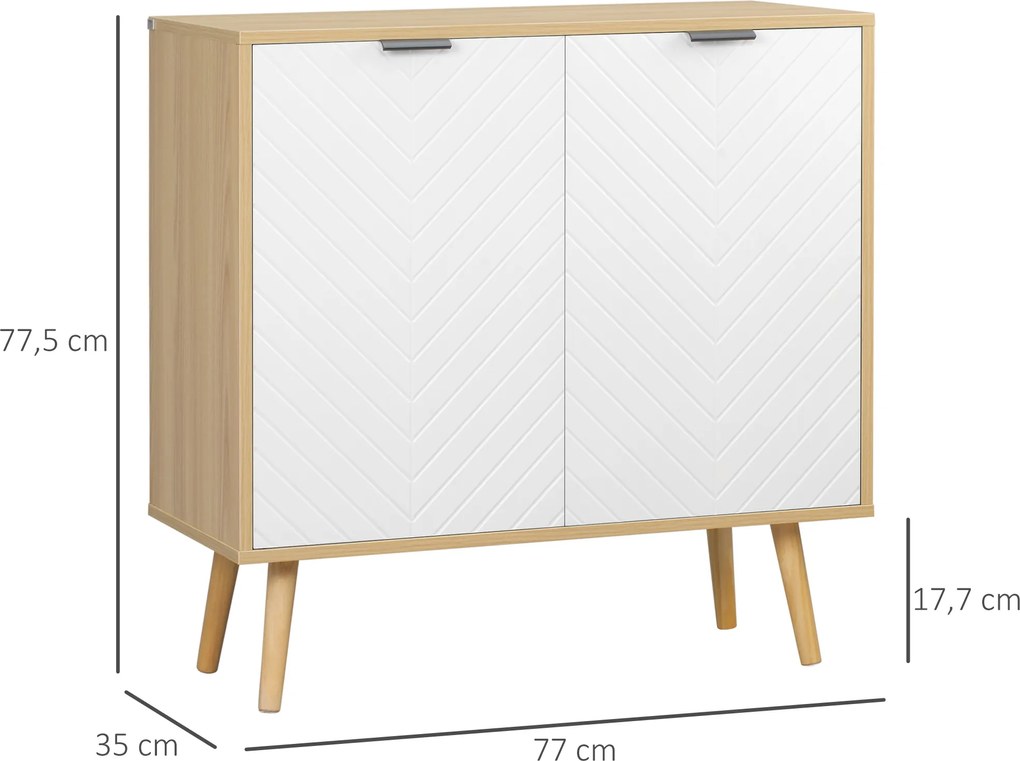 Aparador de sala, móvel de arrumação com 2 portas e prateleira ajustável, 77 x 35 x 77,5 cm, branco e madeira natural