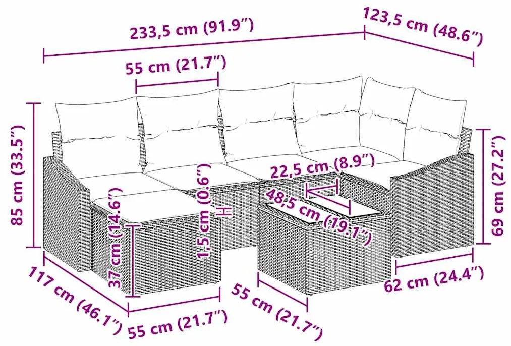 Conjunto de Sofá de Jardim com 6 Peças e Almofadas em Rattan Polipropi
