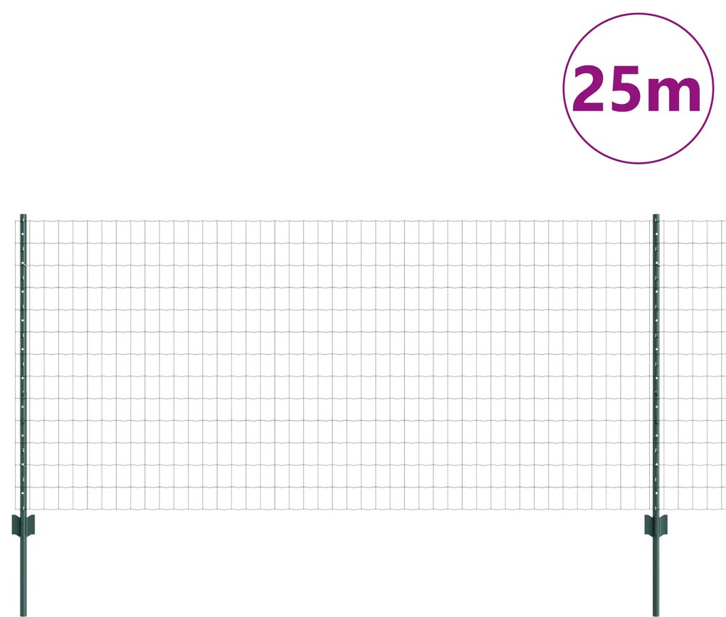 Cerca Euro com 11 Postes U Verde 1x25 m Aço