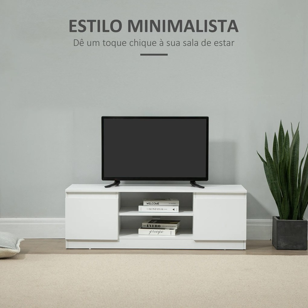 Móvel de TV de Sala com 2 Portas 2 Prateleiras Abertas Móvel para Televisores de 55 Polegadas 120x39,5x40 cm Branco