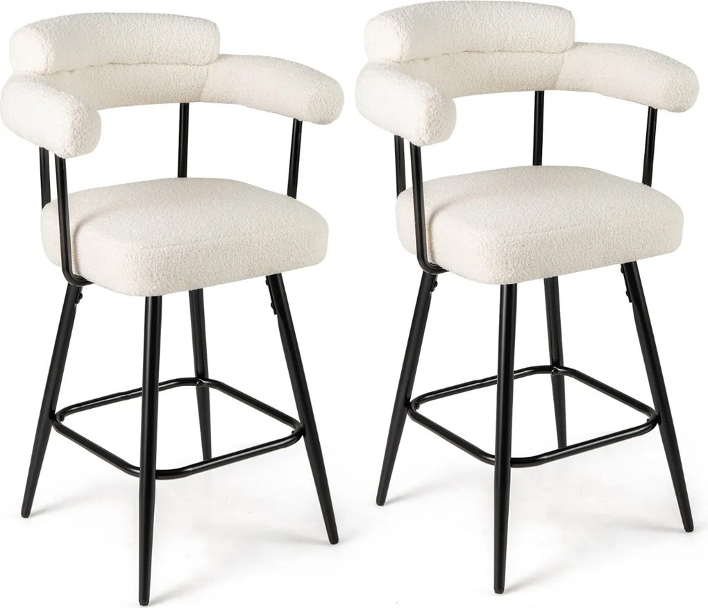 Conjunto de 2 bancos giratórios com encosto e braços curvos com pernas de metal e apoio para os pés 63 x 54 x 100 cm Brancos