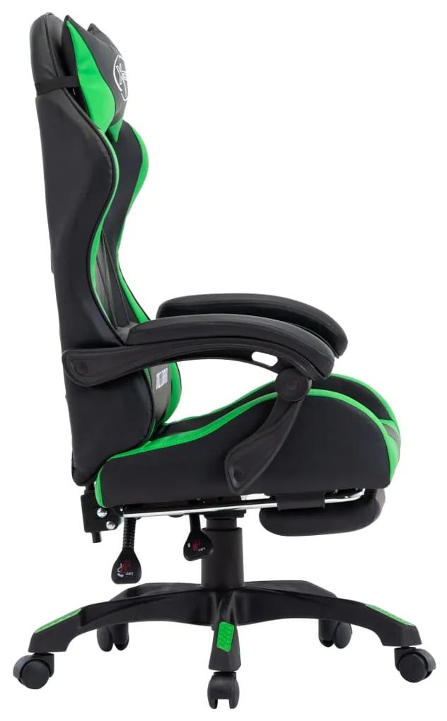 Cadeira estilo corrida c/ apoio pés couro artif. verde/preto