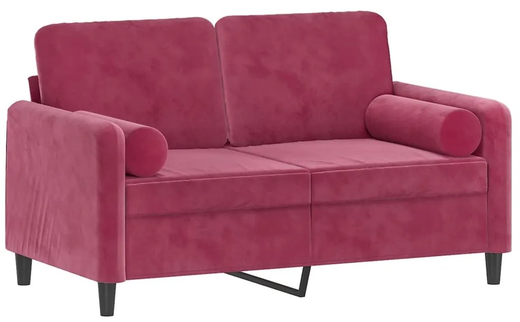 Sofá 2 lug. + almofadas decorativas 120cm veludo vermelho tinto