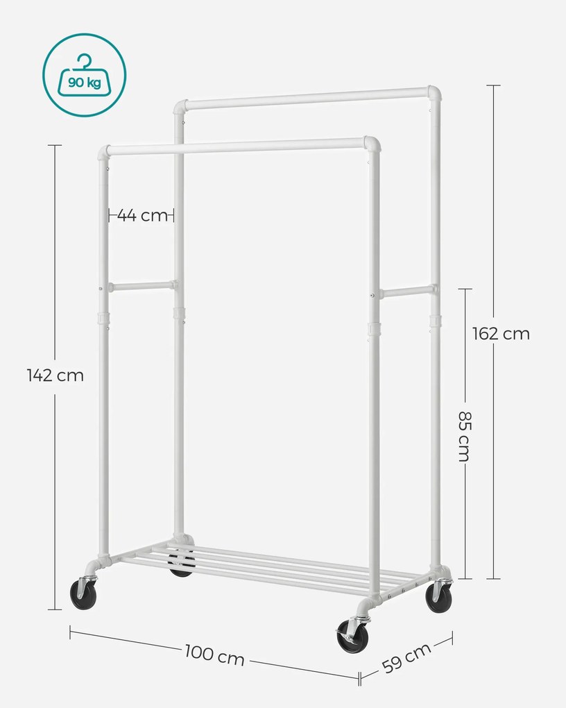 Cabide Guarda Roupa com 2 varões 100 x 59 x 162 cm Branco