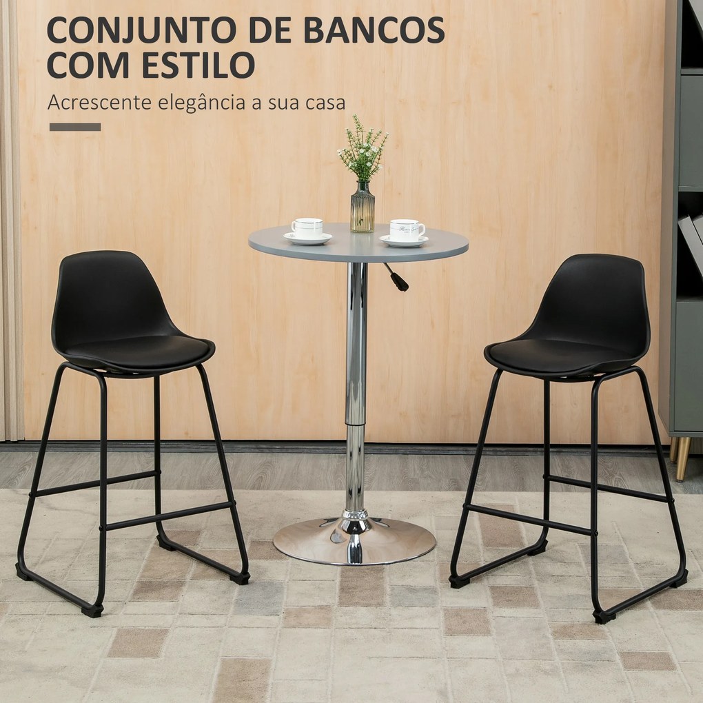 HOMCOM Conjunto de 2 Bancos Altos de Cozinha Estofados em PU Bancos de Bar com Base Antiderrapante e Apoio para os Pés Estilo Moderno Carga Máxima 120kg 43x43x97,5cm Preto