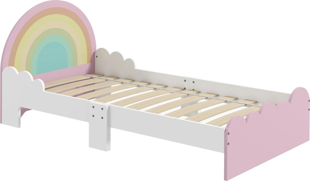 Cama para Crianças de 3-6 Anos 143x74x66 cm (COLCHÃO NÃO INCLUIDO) Cama Infantil de Madeira em Forma de Arco Íris Rosa