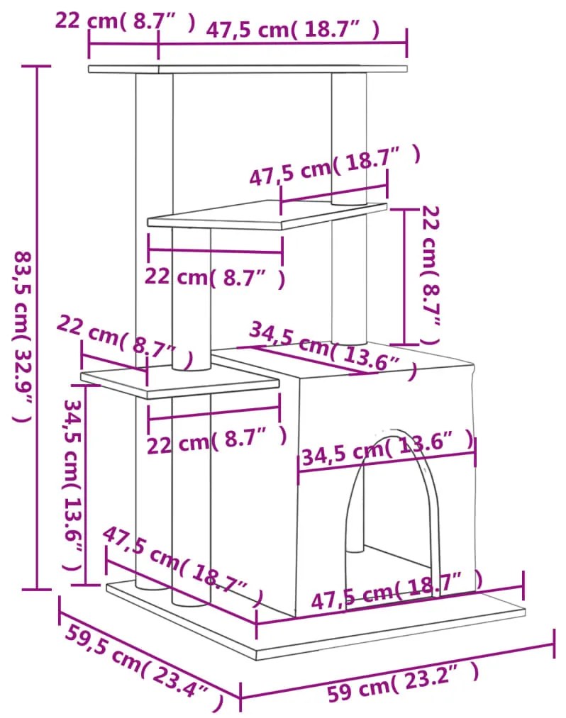 Árvore p/ gatos postes arranhadores sisal 83,5 cm cinza-escuro