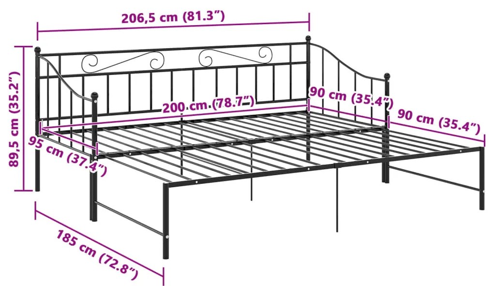 Estrutura sofá-cama de puxar 90x200 cm metal preto