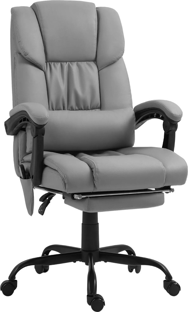 Cadeira de escritório com função de massagem, apoio para os pés, altura ajustável, encosto reclinável, comando com fio e rotação de 360° cinzento