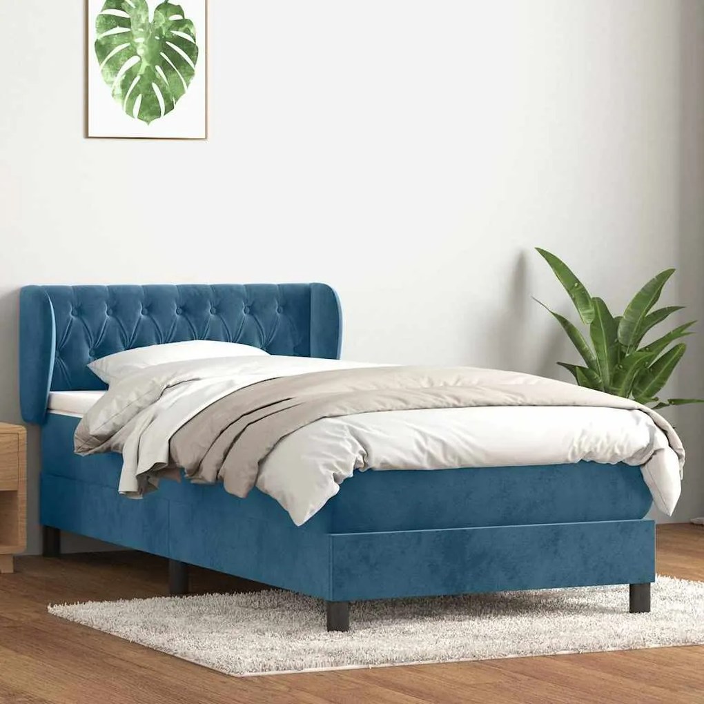 vidaXL Cama com molas/colchão 100x220 cm veludo azul-escuro