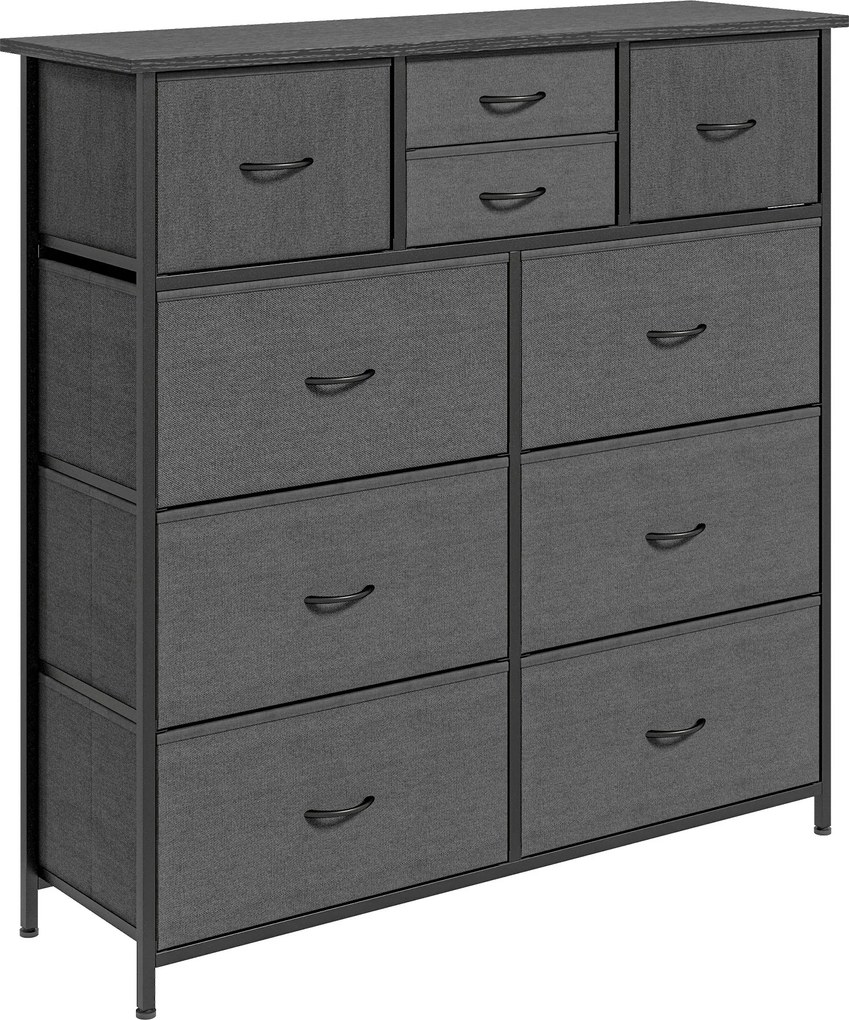 HOMCOM Cômoda, Aparador com Gavetas de Tecido, 10 Compartimentos, Estrutura Metálica, 100x30x100cm, Preto | Aosom Portugal
