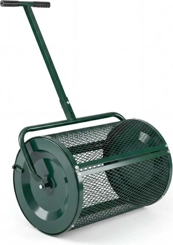 Espalhador de composto para Jardim de 31 cm com rolo para turfa e cabo em T ajustável em altura, com cesto de malha metálica para jardim ou relvado, V