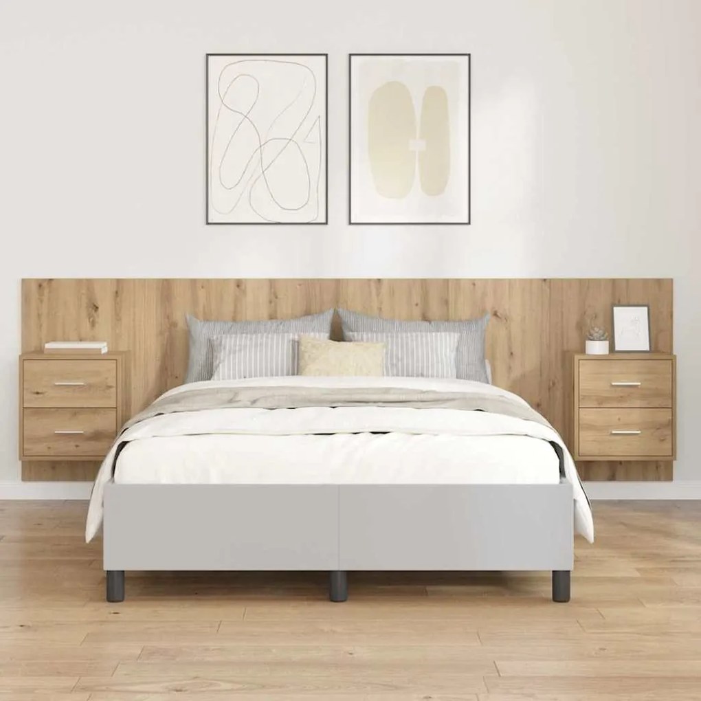 vidaXL Cabeceira com Armário com gaveta 3 pcs Carvalho Artesanal