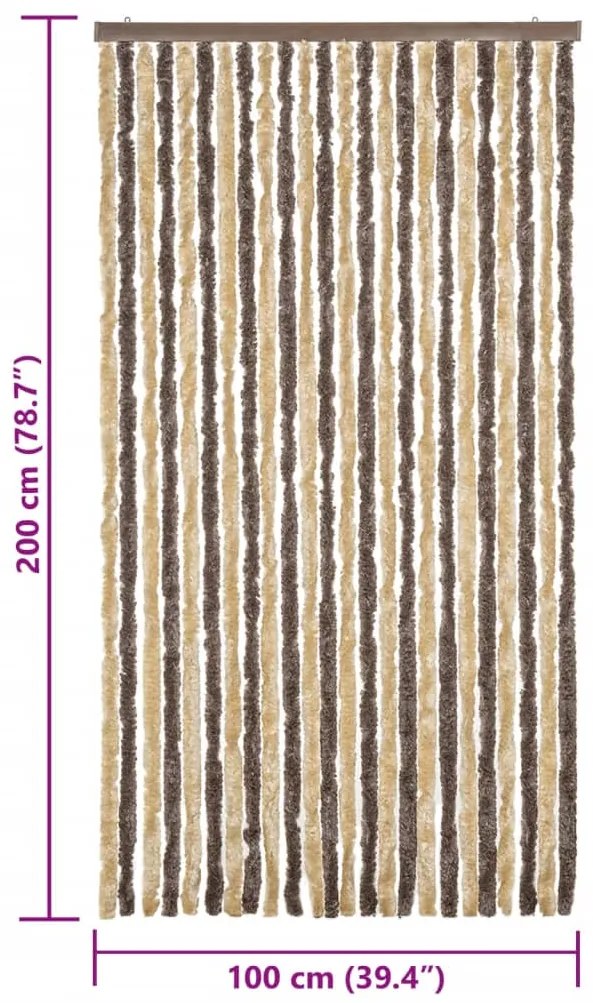Cortina anti-insetos 100x200 cm chenille castanho-escuro e bege