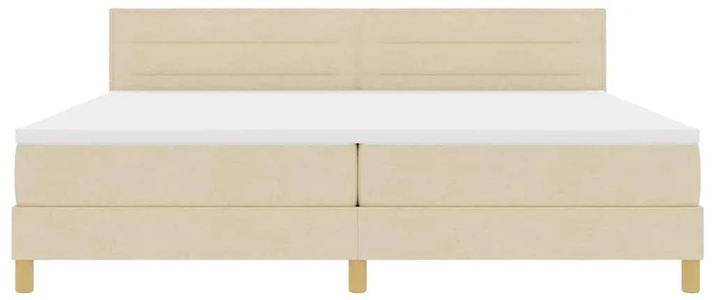 Cama Box Spring com Colchão &amp; LED Creme 200x200 cm Tecido