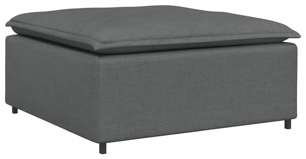 Sofá modular com pufes e almofadas tecido cinzento-escuro