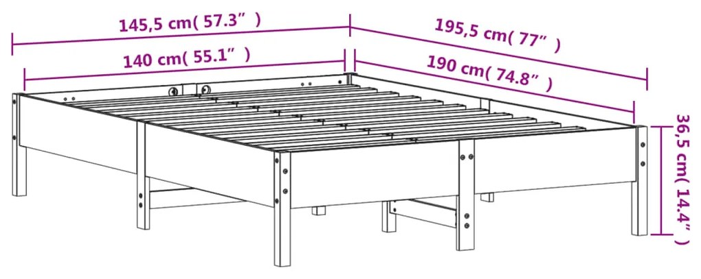 Cama sem colchão 140x190 cm madeira de pinho maciça