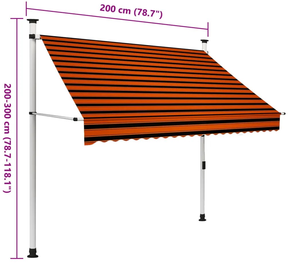 Toldo retrátil manual 200 cm laranja e castanho