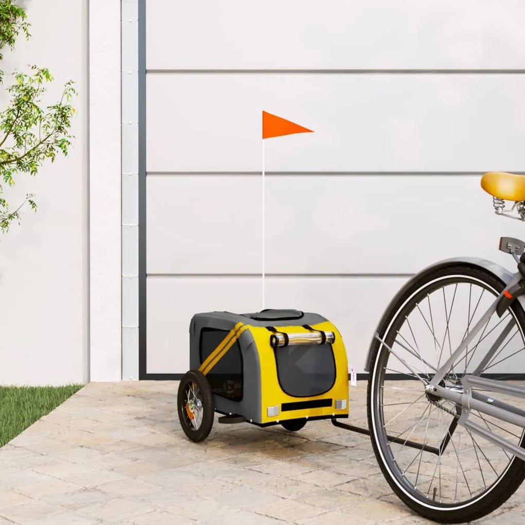 vidaXL Reboque bicicleta p/ animais tecido oxford/ferro amarelo/cinza