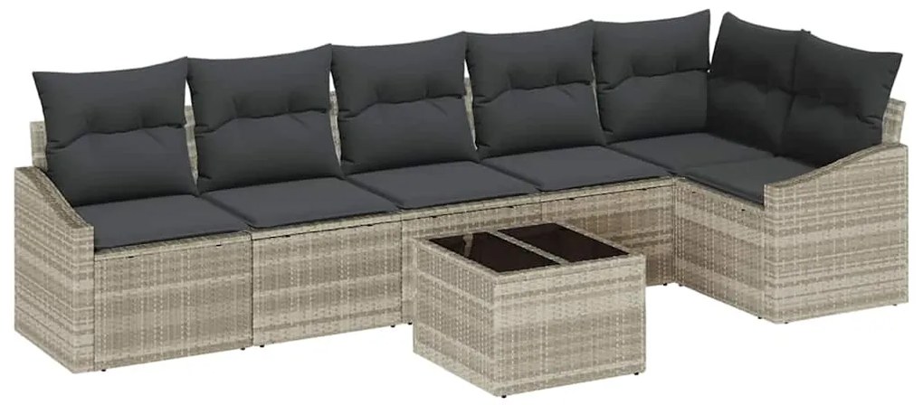 Conjunto de Jantar de Jardim 7 Peças com Almofadas Cinzas em Rattan