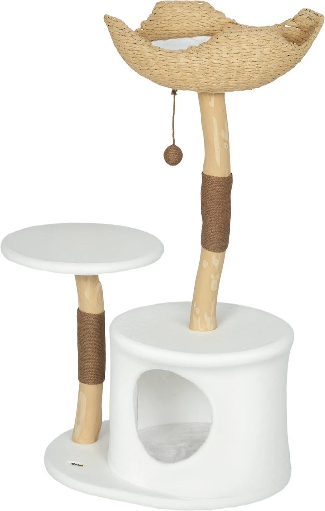 Árvore para gatos com torre de brincadeiras, arranhadores, plataforma, cama, compartimentos abertos e almofada macia lavável, 55 x 45 x 102 cm, branco