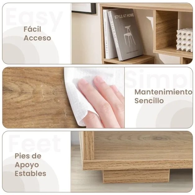 Estante geométrica aberta com kits antiderrapantes para sala de estar 70 x 20 x 120 cm cor natural