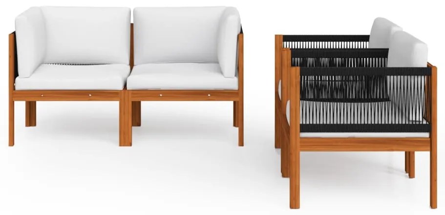 5 pcs conjunto lounge jardim c/ almofadões acácia maciça creme