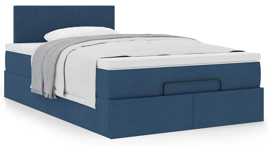 Estrutura de cama otomana com colchão 120x200 cm tecido azul