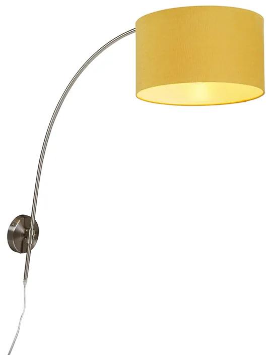 Lâmpada de arco de parede em aço com sombra amarela 35/35/20 ajustável Moderno