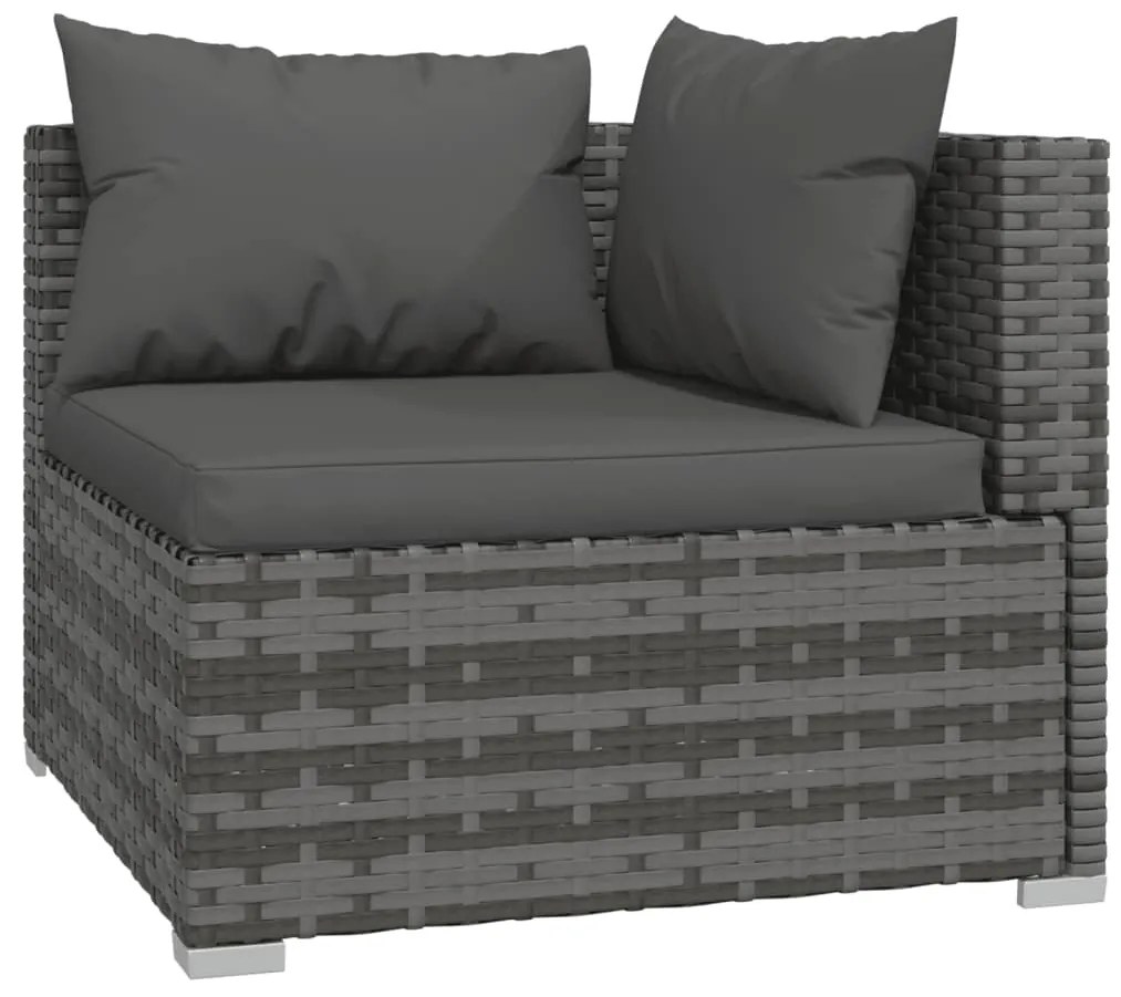 4 pcs conjunto lounge de jardim c/ almofadões vime PE cinzento