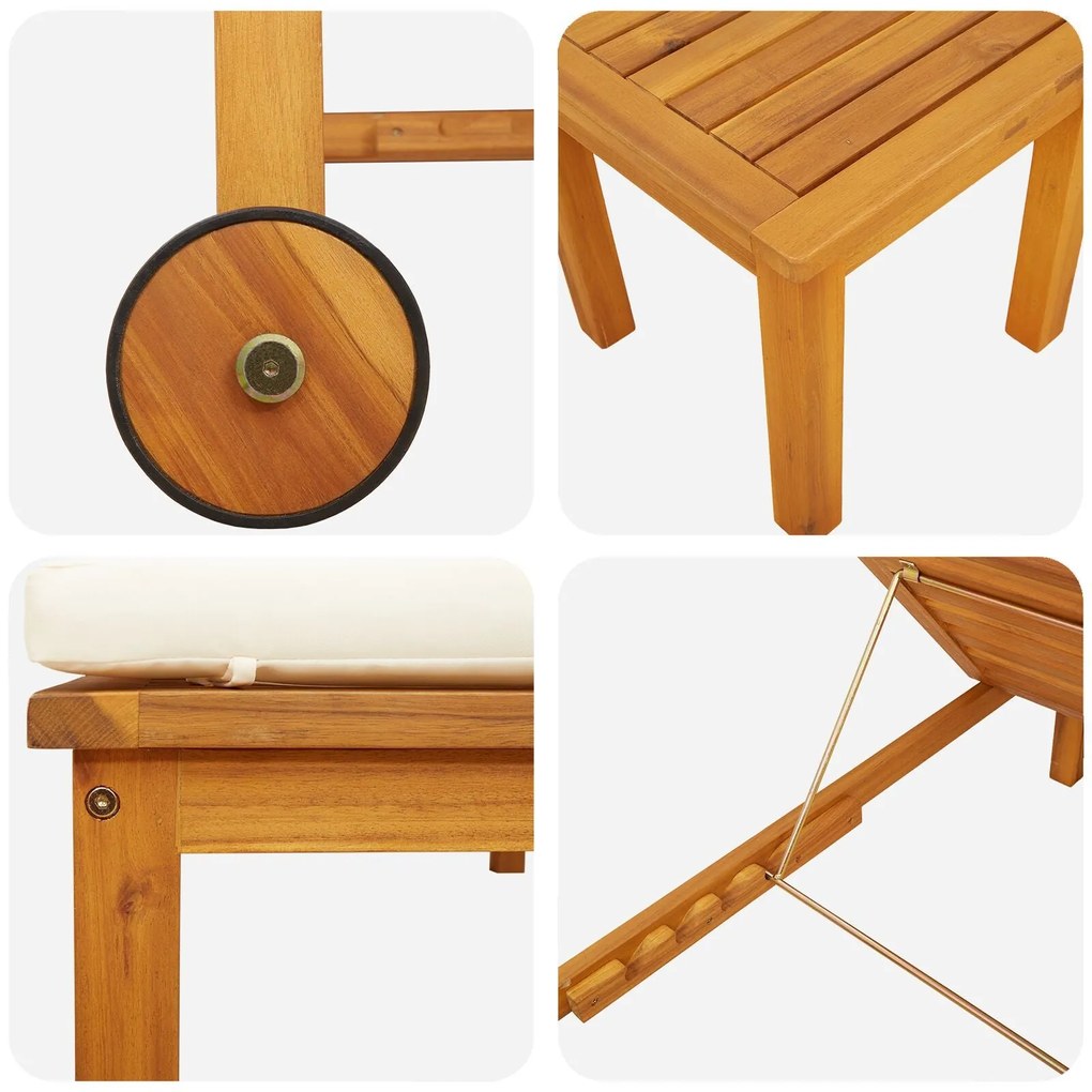 Espreguiçadeiras vidaXL 2 pcs com mesa e almofadas de madeira maciça d