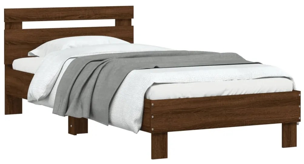 Cama sem colchão com cabeceira 75x190 cm carvalho castanho