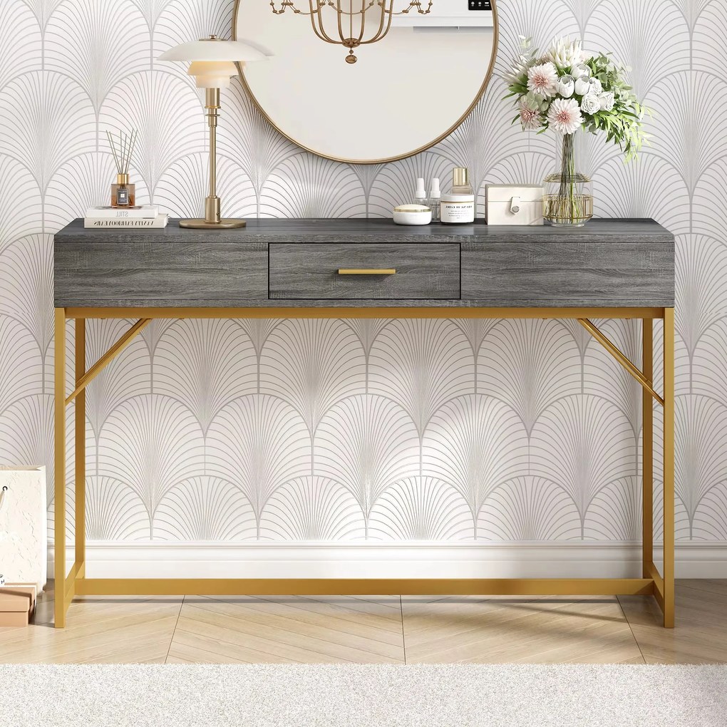Consola de Entrada com Gaveta – Matosinhos – 120x38x76 cm – Cinzento e