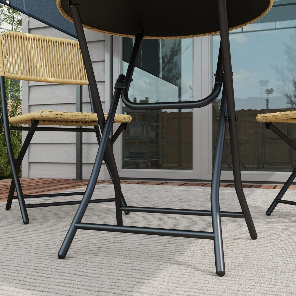 Conjunto de Mesa e Cadeiras de Jardim de Vime Conjunto de 3 Peças Móve