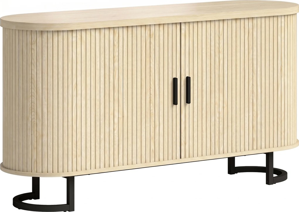 HOMCOM Aparador de sala, móvel de armazenamento oval com 2 portas deslizantes e prateleiras ajustáveis, 140x40x75cm, madeira natural | Aosom Portugal