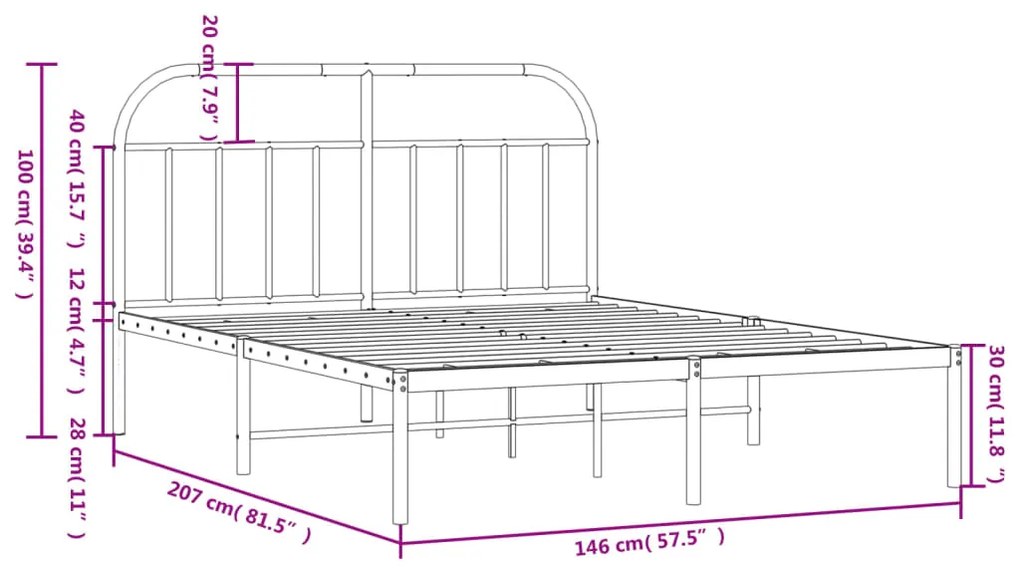 Estrutura de cama com cabeceira 140x200 cm metal branco