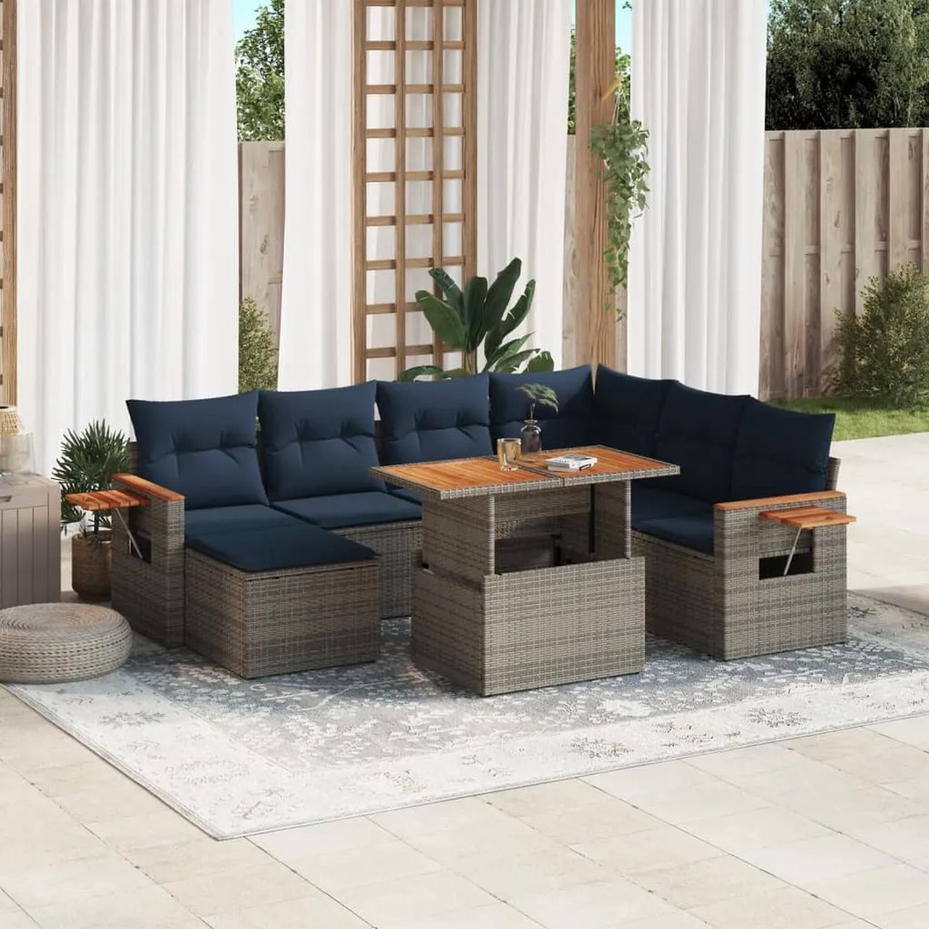 vidaXL 8 pcs conjunto sofás p/ jardim c/ almofadões vime PE cinzento