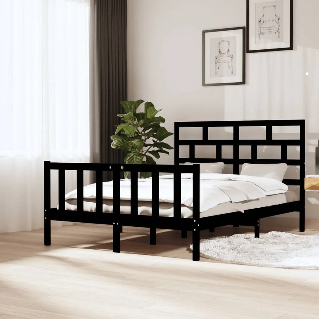 vidaXL Estrutura de cama 140x200 cm madeira de pinho maciça preto