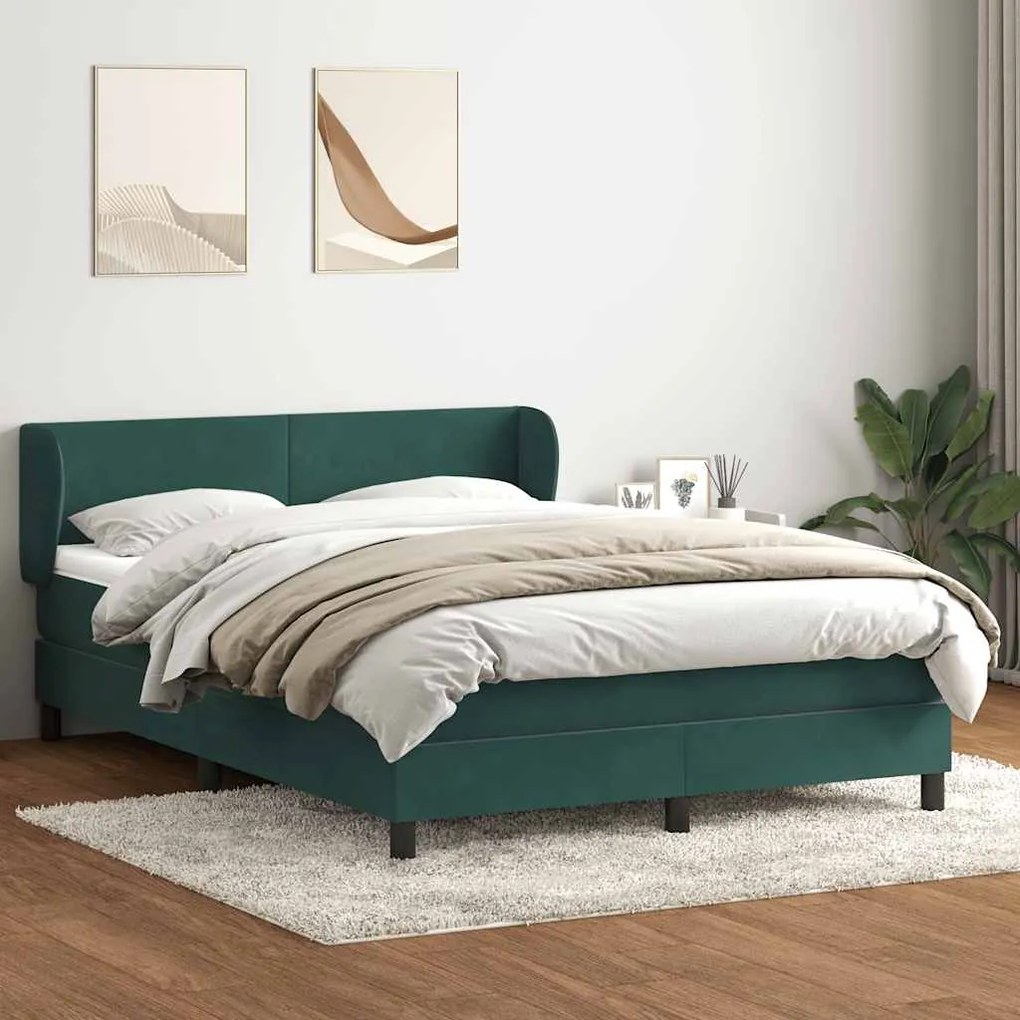 Box Cama primavera com Colchão Verde Escuro 140x210 cm Veludo