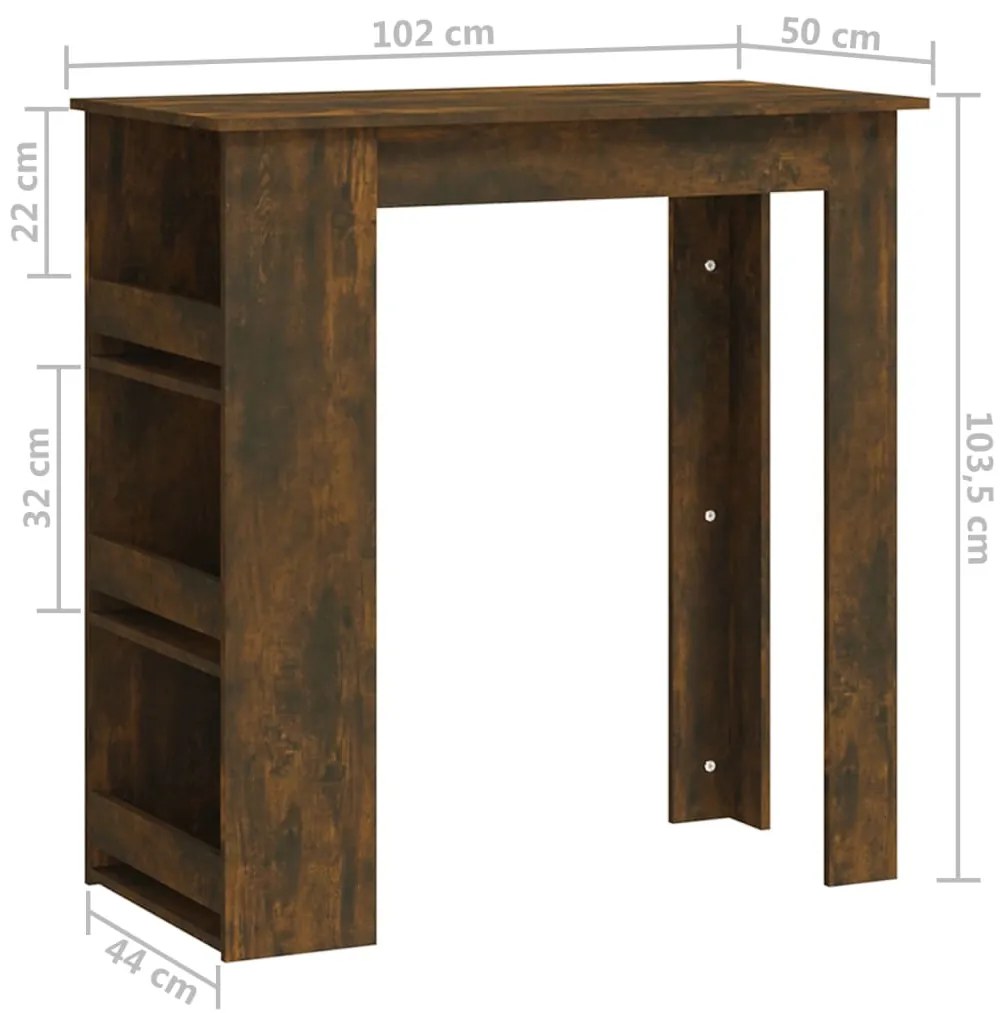 Mesa de bar c/ prateleiras derivados de madeira carvalho fumado