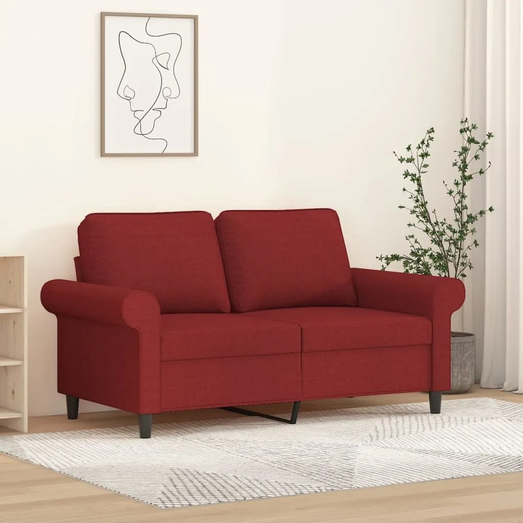 vidaXL Sofá de 2 lugares tecido 120 cm vermelho tinto
