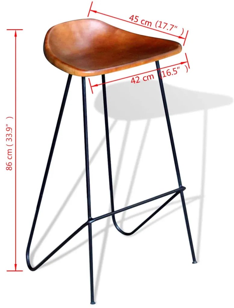 Cadeiras de bar 2 pcs couro genuíno preto e castanho