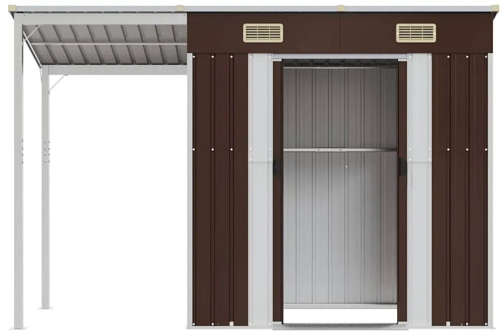 Abrigo de jardim com alpendre 277x107x181 cm aço castanho